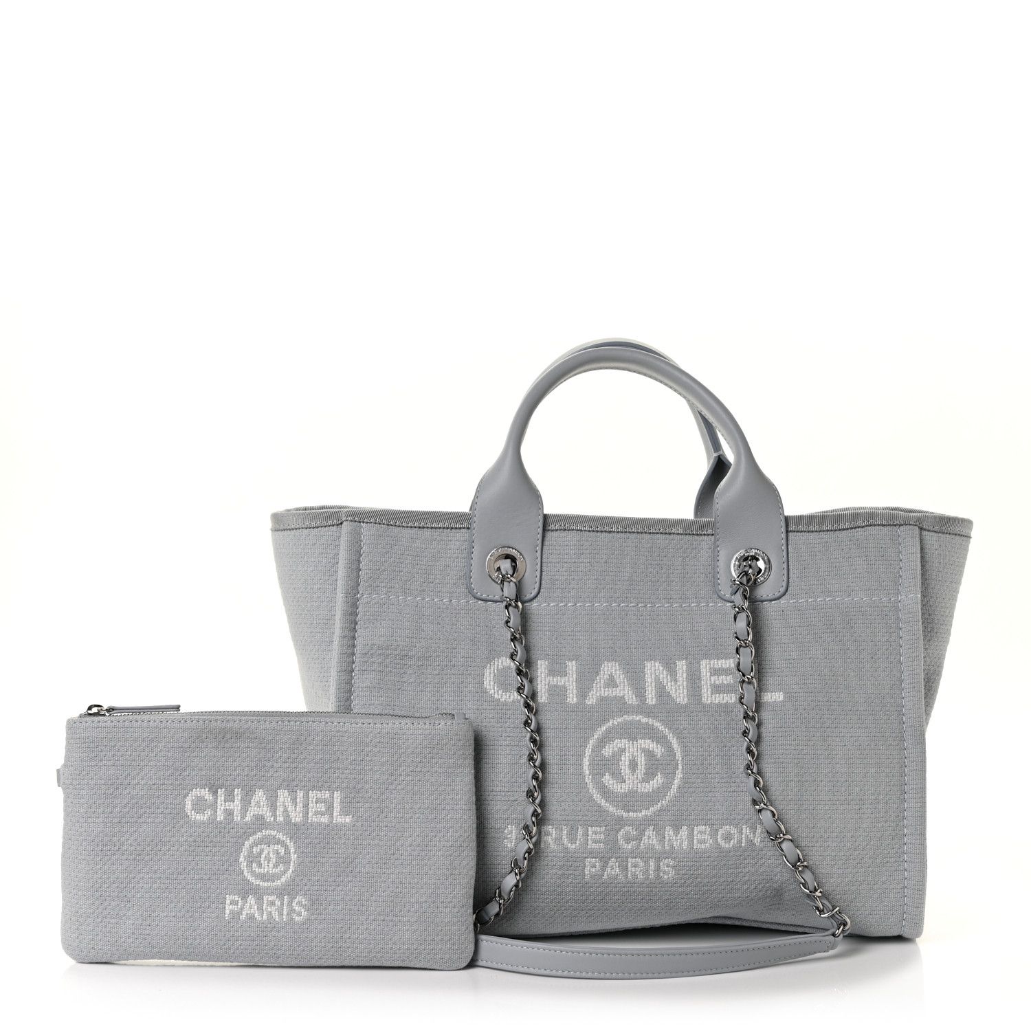 CHANEL Mixed Fibers Small Deauville Tote Grey | FASHIONPHILE | Fashionphile