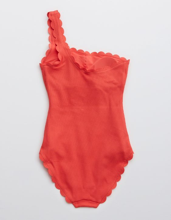 Aerie Waffle Scalloped One Shoulder One Piece Swimsuit | American Eagle Outfitters (US & CA)