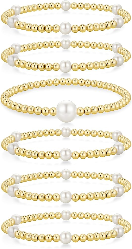 Yoosteel Easter Gifts Basket Stuffers Easter Gold Bracelet - 14k Gold Plated Beaded Bracelets Set... | Amazon (US)