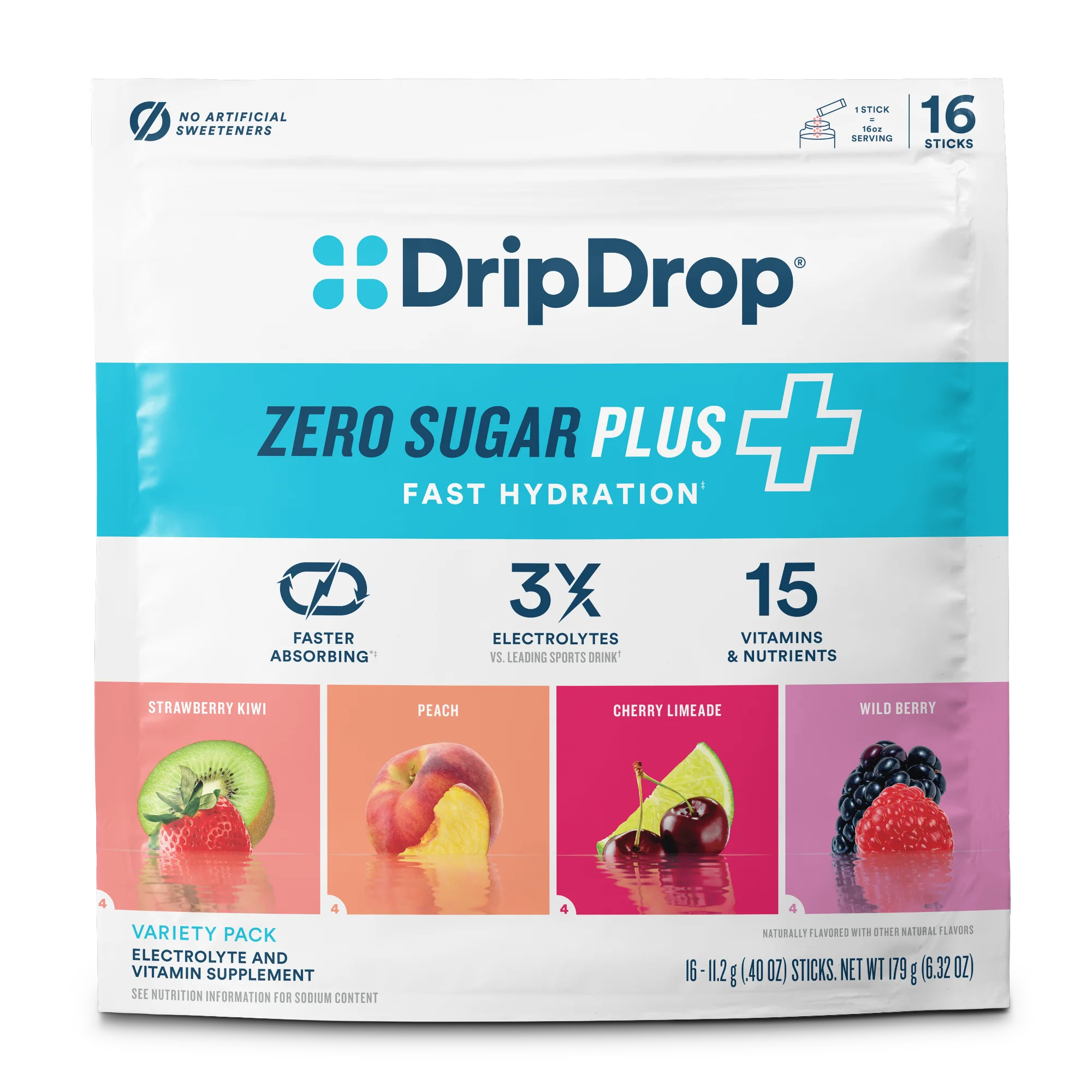DripDrop Zero Sugar Plus Electrolyte Powder, Fresh Variety Pack, 16 oz | DripDrop Hydration