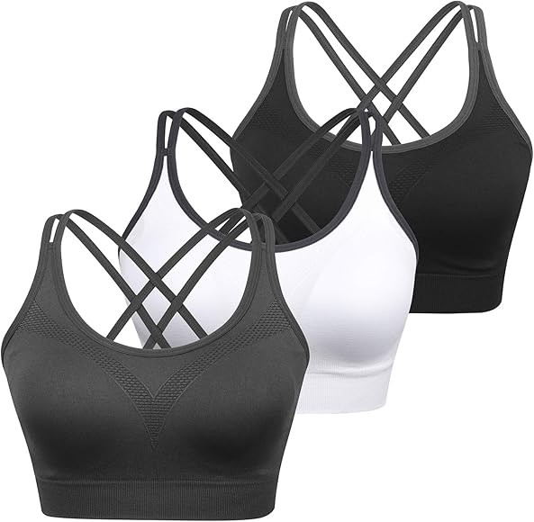 Strappy Women's Sports Bra Cross Back Tops for Running Fitness Removable Padded Workout Yoga Bras | Amazon (US)