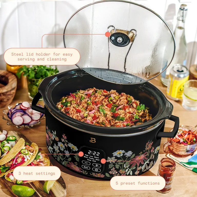 Beautiful 6 Qt Programmable Slow Cooker, Wildflower Black Sesame by Drew Barrymore | Walmart (US)