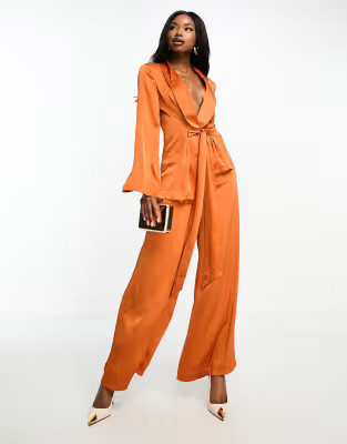 Aria Cove satin palazzo trousers co-ord in rust | ASOS | ASOS (Global)