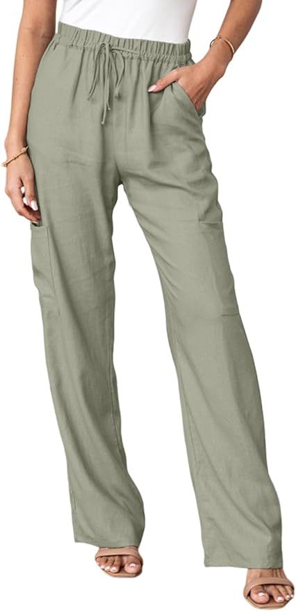 Acelitt Womens High Waist Baggy Cargo Pants Casual Drawstring Elastic Straight Leg Comfy Trousers... | Amazon (US)