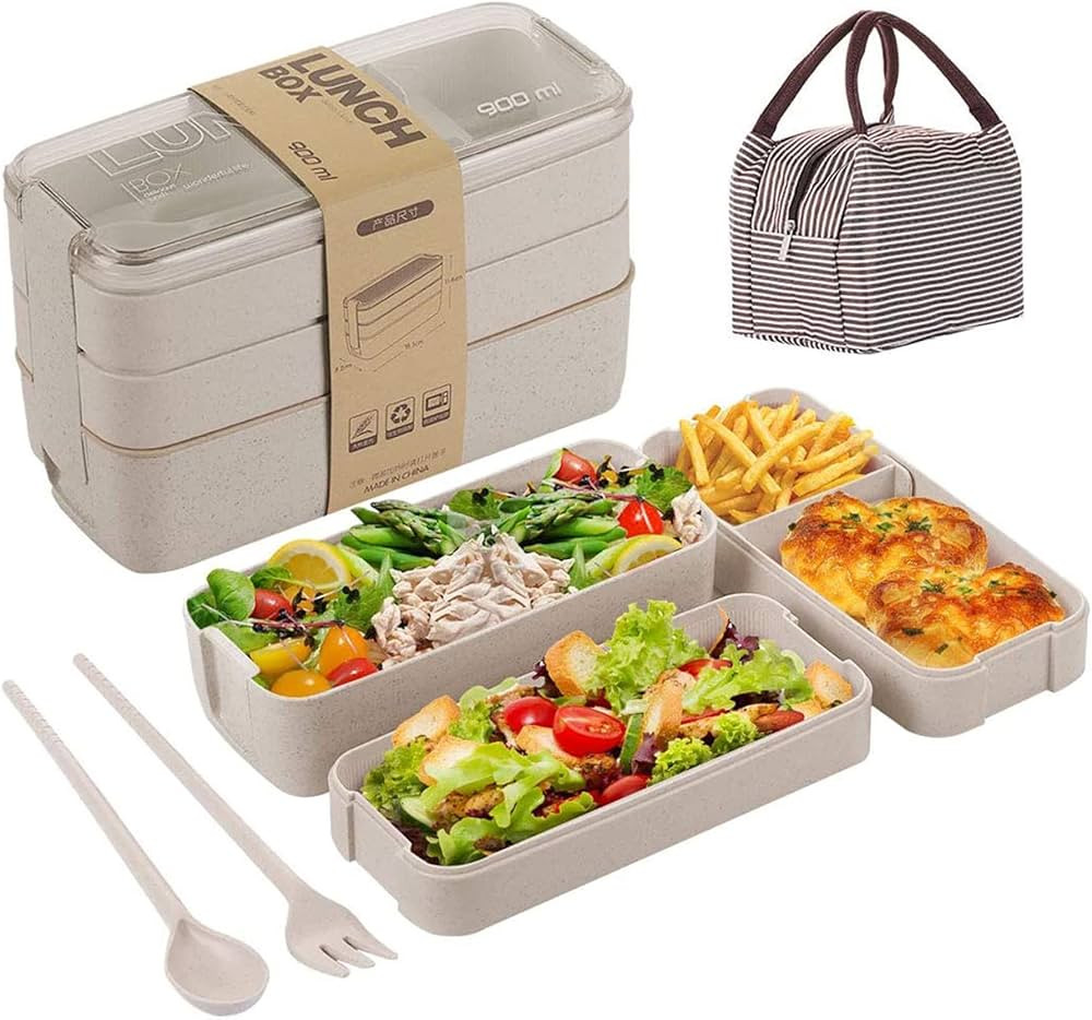 Bento Box for Adults, 3-In-1 Meal Prep Container, 900ML Janpanese Lunch Box with Compartment, Whe... | Amazon (US)