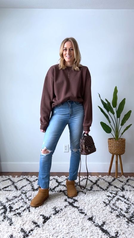 Thanksgiving outfit. Holiday outfit. Fall outfit. Winter outfit. Casual outfit. Comfy casual outfit. Crewneck sweatshirt. Cropped jeans. Cushionaire. 

#LTKunder100 #LTKHoliday #LTKSeasonal