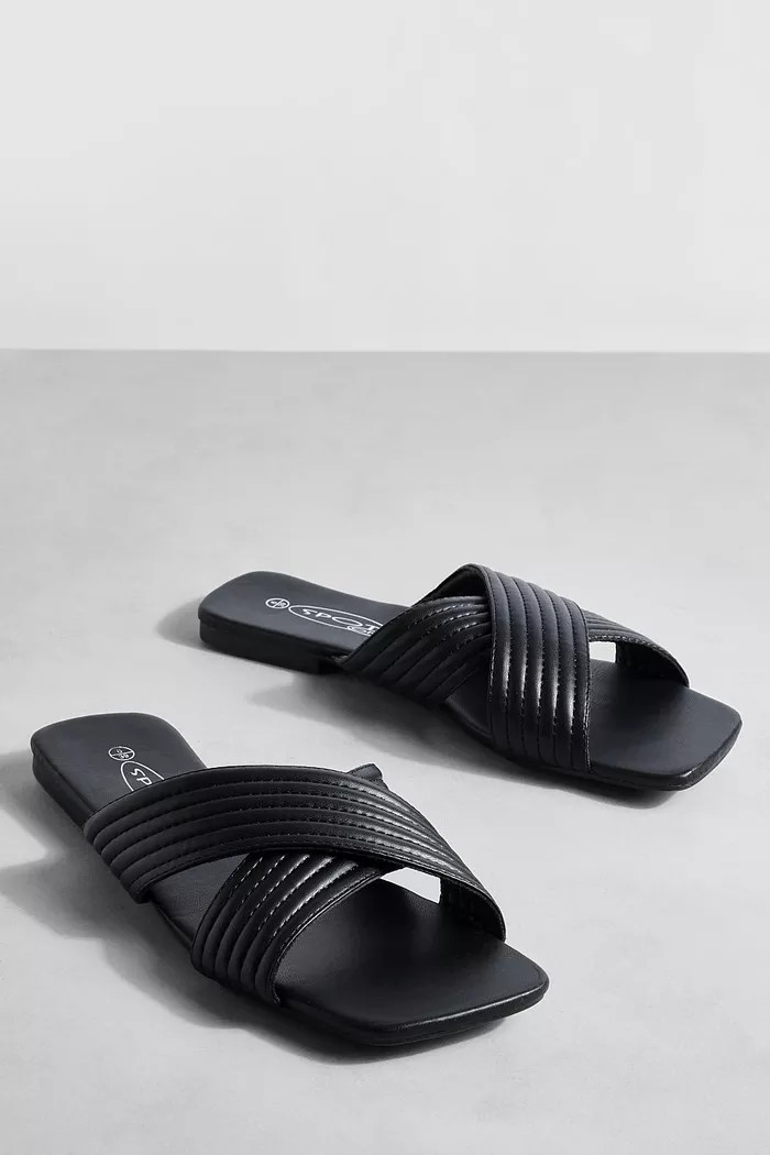 Wide Width Stitch Detail Mule Sandals | Boohoo.com (US & CA)