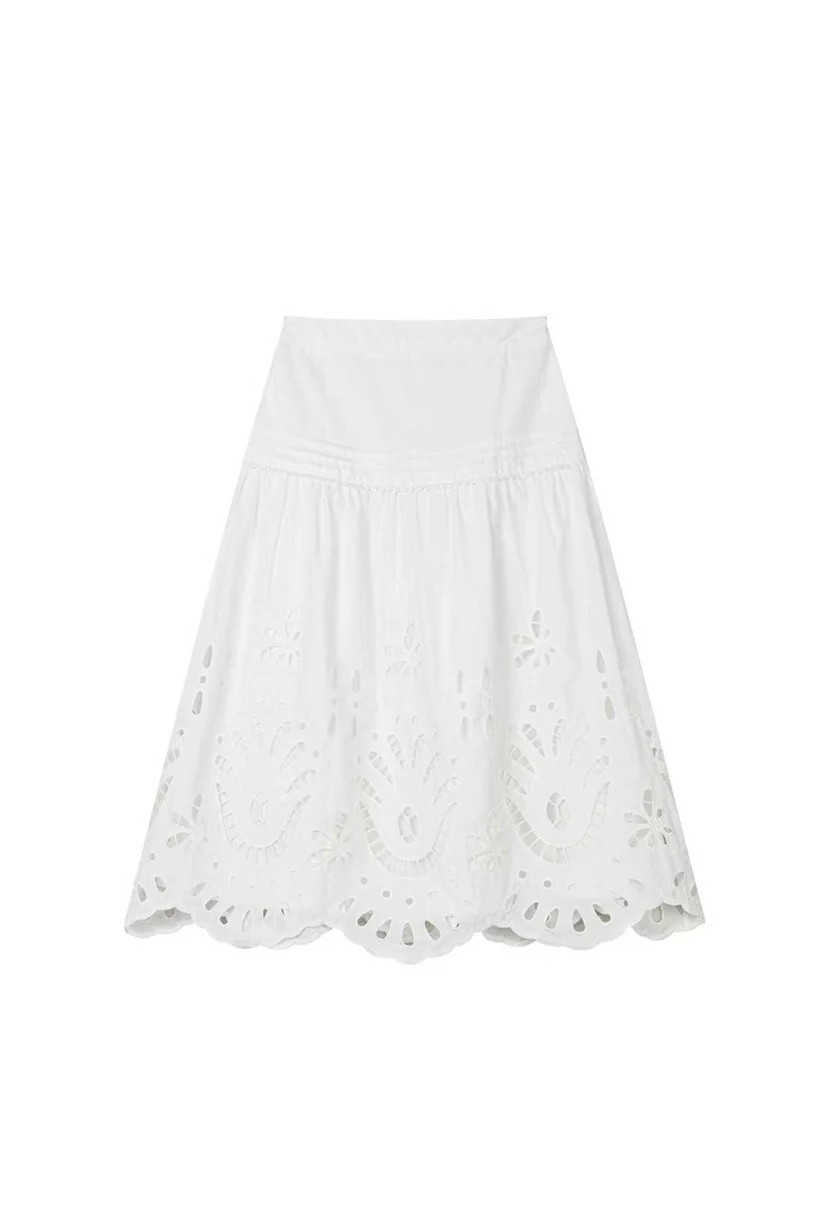 Edna Cotton Embroidered Skirt - White | Petite Studio NYC