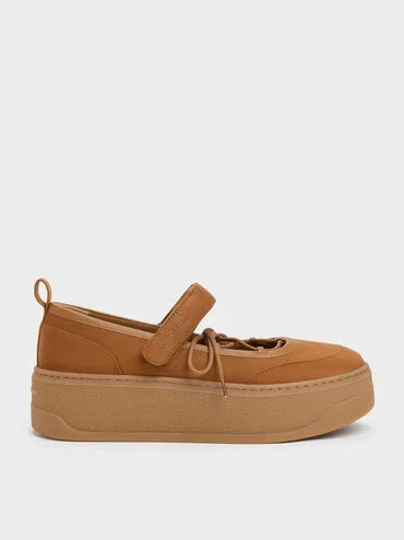 Cognac Faux Suede Mary Jane Platform Sneakers | CHARLES & KEITH | Charles & Keith US