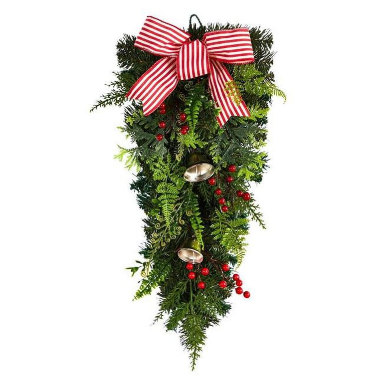Nearly Natural W1266 26 in. Holiday Christmas Bells & Bow Artificial Swag - Walmart.com | Walmart (US)