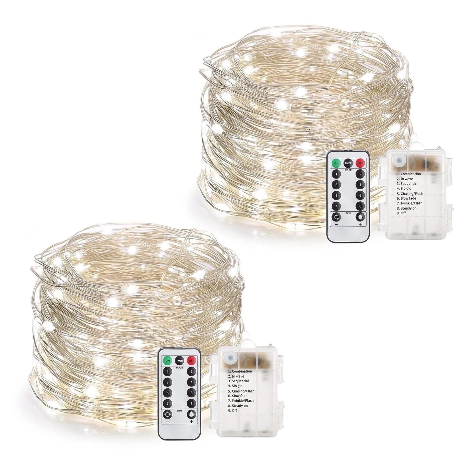100 Light Indoor / Outdoor 33' Battery Operated LED String Light- Cool White 2 Pack | Walmart (US)