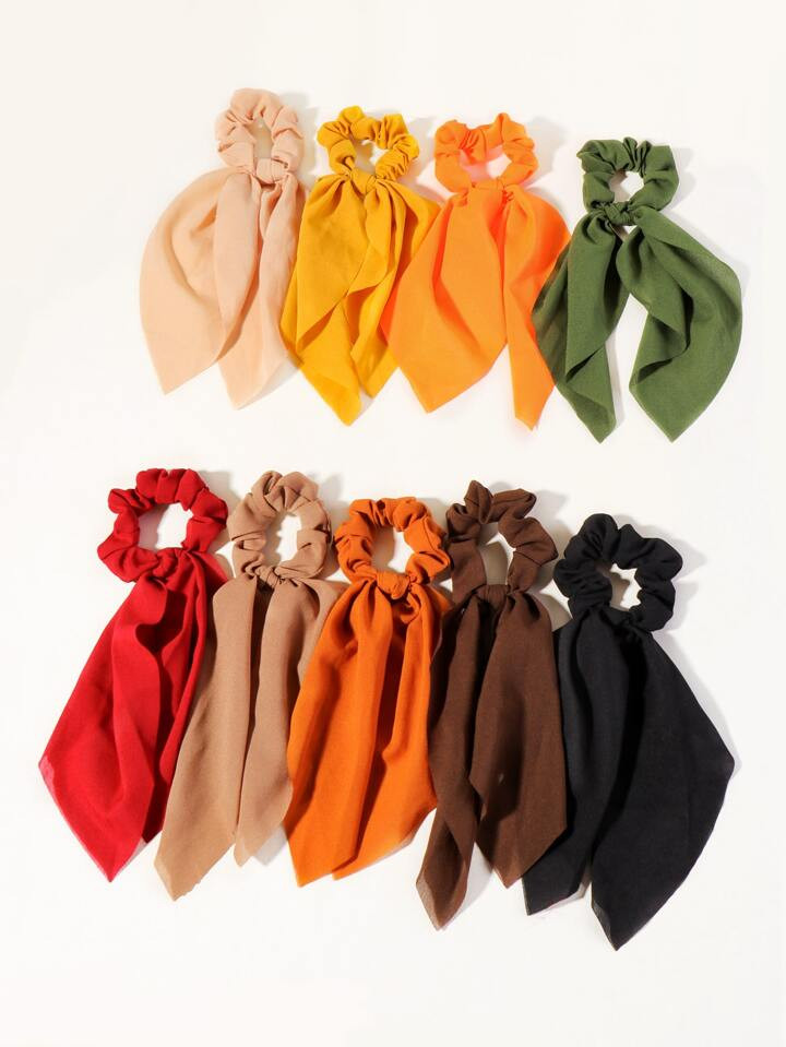 9pcs Solid Scarf Hair Tie | SHEIN