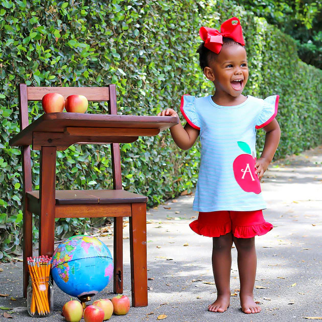 Aqua Stripe Apple Short Set | Classic Whimsy