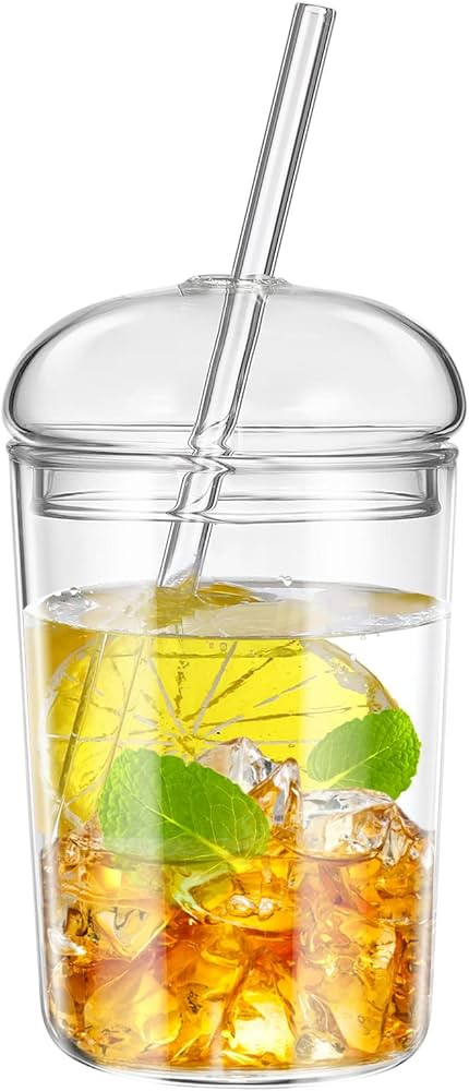 DOITOOL Clear Glass Tumbler with Straw and Lid, 15OZ Clear Iced Coffee Cups with Lids and Straw f... | Amazon (US)