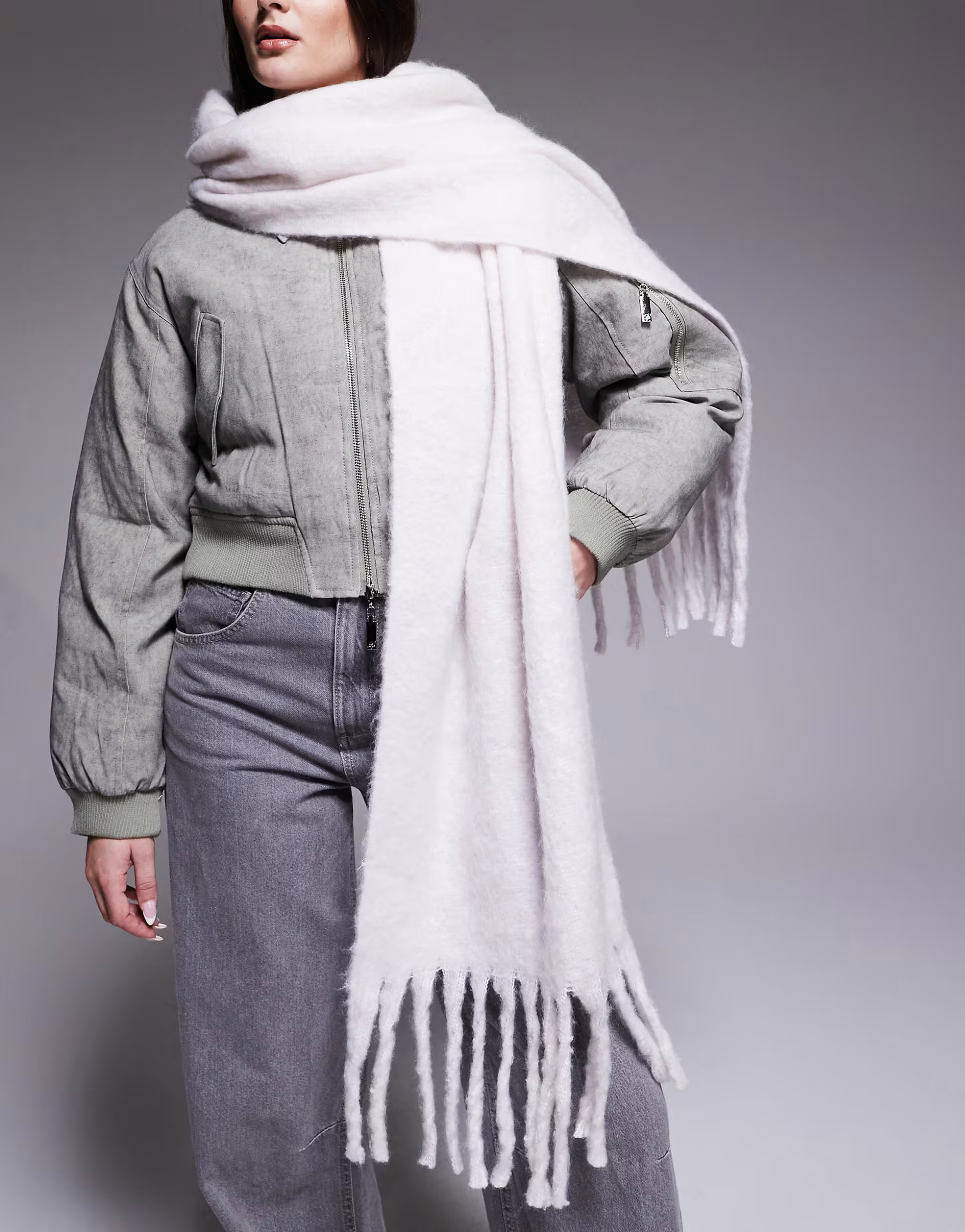 Kaiia exclusive super soft oversized fringed scarf in cream | ASOS (Global)