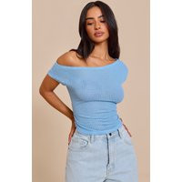 Petite Light Blue Textured One Shoulder Top | PrettyLittleThing US