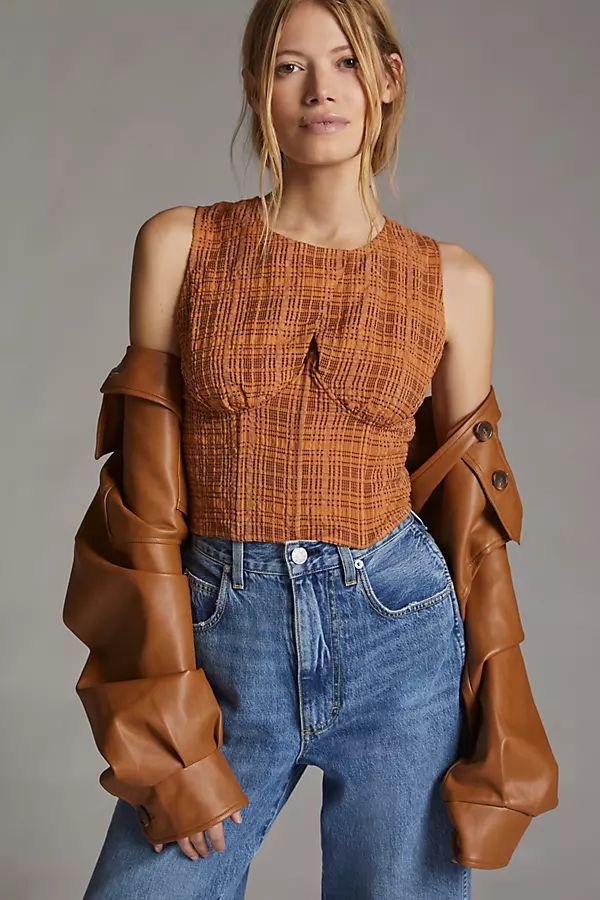 Seamed Corset Blouse By Current Air in Orange Size L | Anthropologie (US)