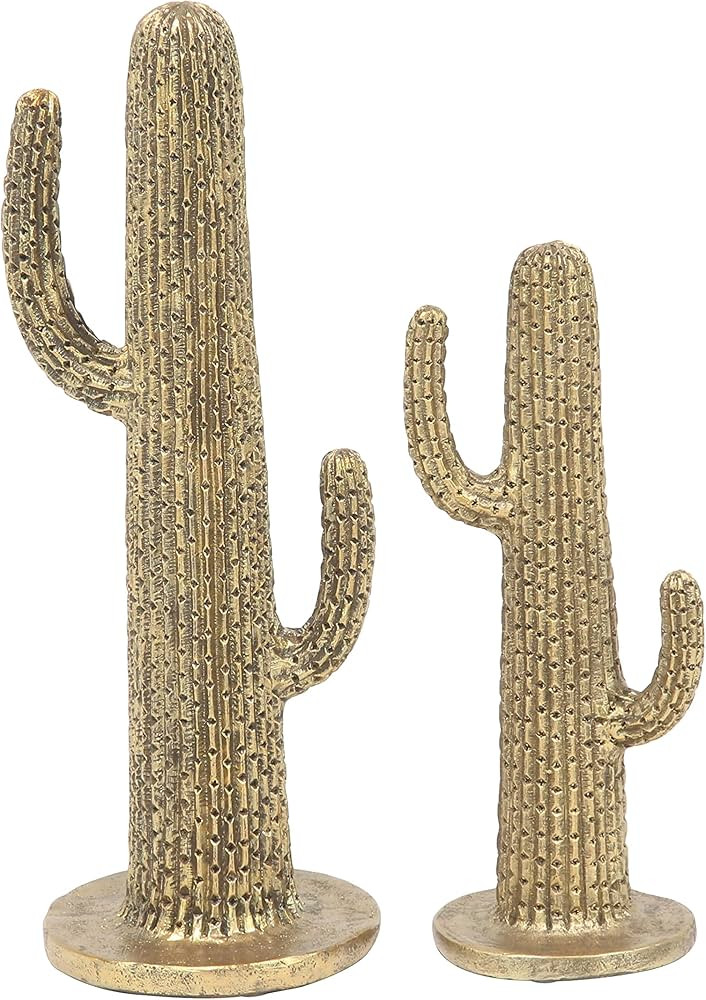 Deco 79 Eclectic Polystone Cactus Sculpture, Set of 2 16", 12"H, Gold | Amazon (US)