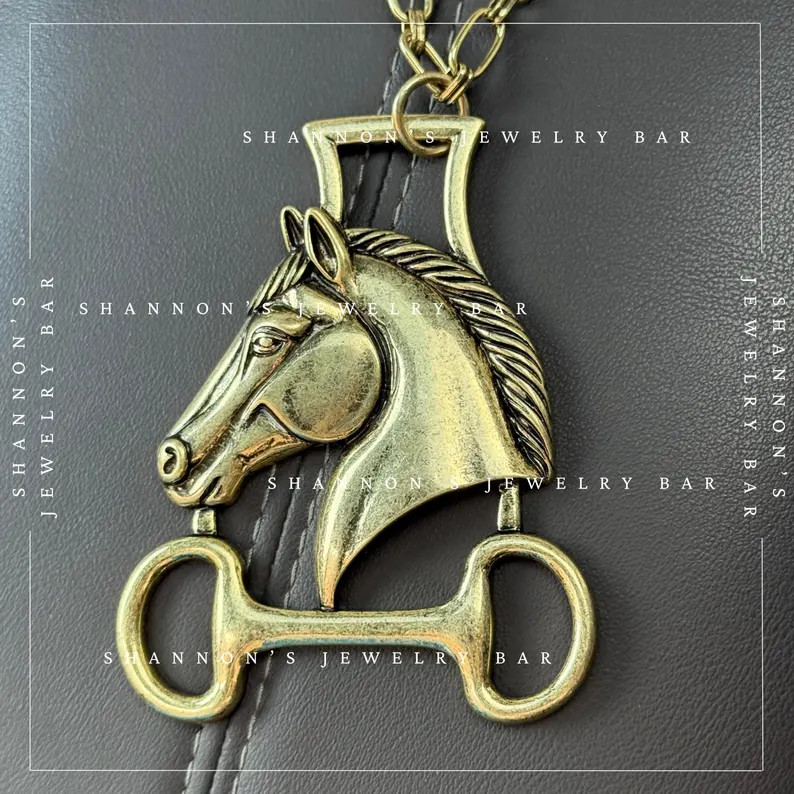 Horse Head Bit Necklace, Western Statement Jewelry, Equestrian Charm Necklace, Gold or Silver Pen... | Etsy (Global)