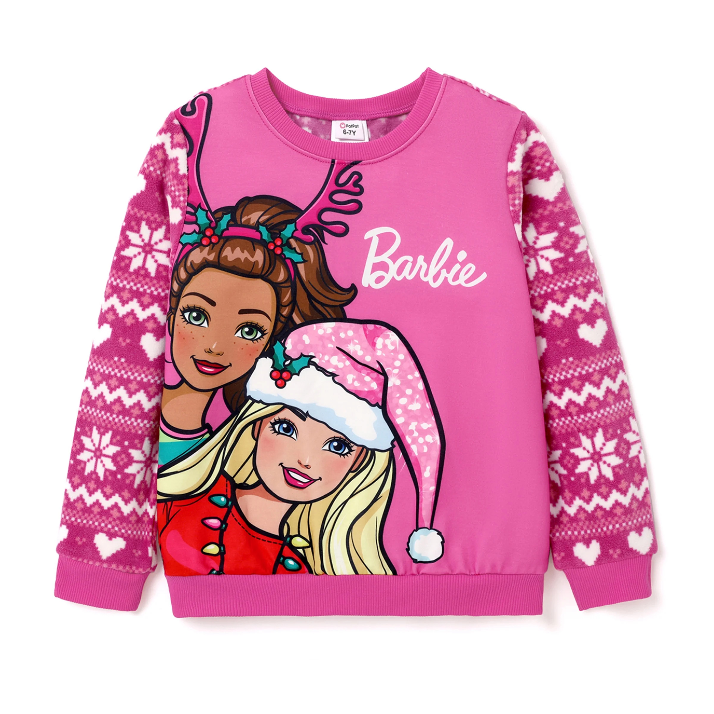 Barbie Girls Sweatshirt Graphic Ugly Christmas Pullover Crewneck Fleece Sweater Sizes 7-8 Years -... | Walmart (US)