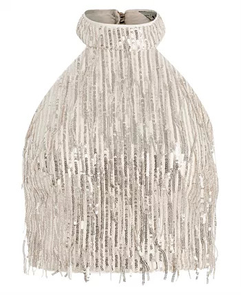 Women's Mia Sequined Mock-Neck Cropped Fringe Top | Macys (US)