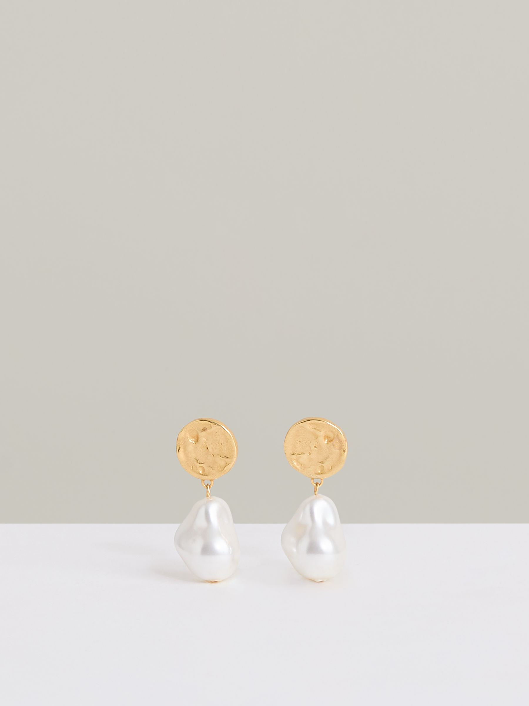 Molten Faux-Pearl Drop Earrings in Gold Tone | Reiss US