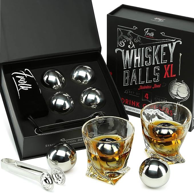 4 XL Stainless Steel Whisky Ice Balls, Special Tongs & Freezer Pouch in Luxury Gift Box for Whisk... | Amazon (US)