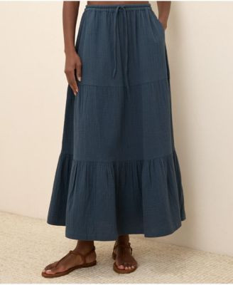 Pact Women's Organic Cotton Coastal Double Gauze Tiered Maxi Skirt - Black | Macy's