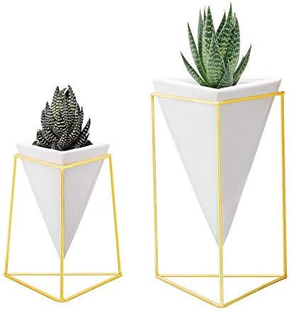 Nellam Modern Geometric Table Vases - Set of 2, 1 x Large, 1 x Small, White Ceramic Porcelain Style  | Amazon (US)