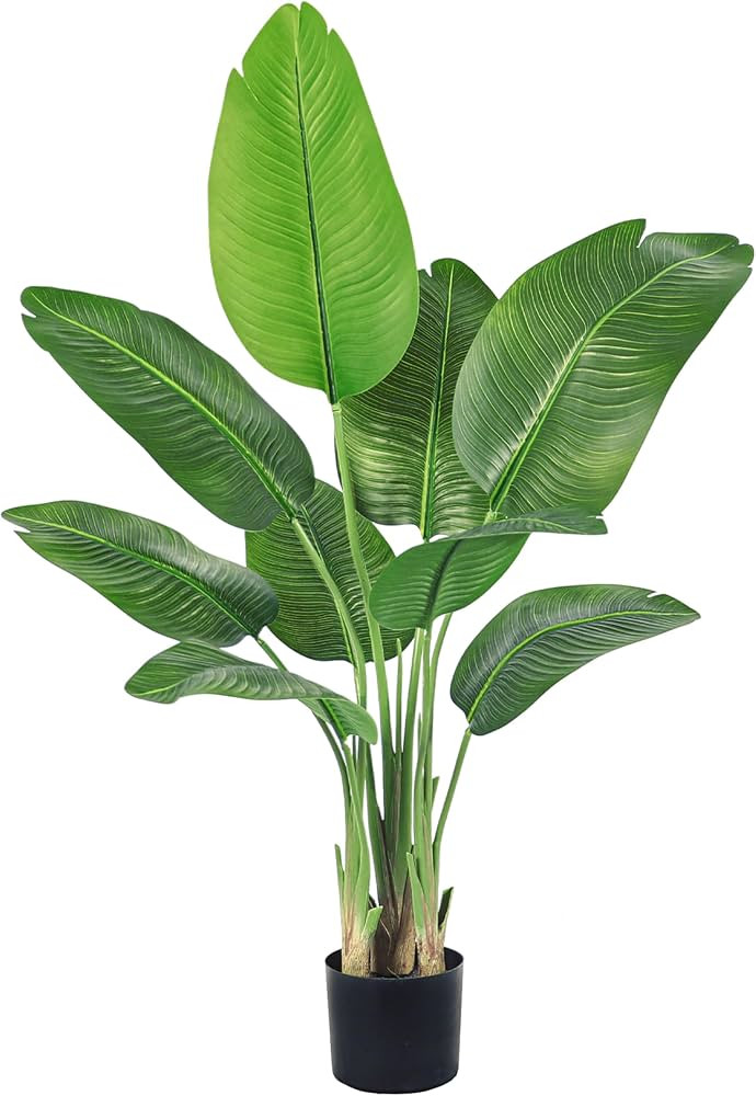 Lifelike Bird of Paradise Silk Artificial Plant Faux Banana Leaf Tree for Home Decor - Perfect In... | Amazon (US)