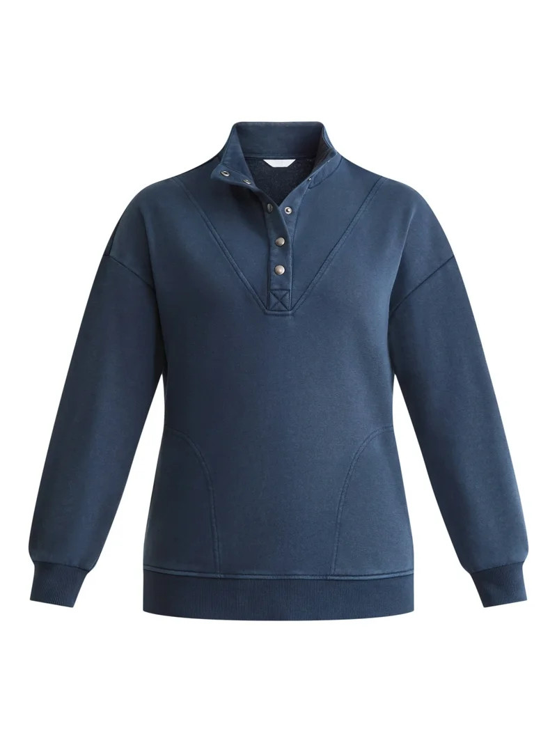 Time and Tru Women's Fashion Terry Snap Sweatshirt, Sizes XS-XXXL | Walmart (US)