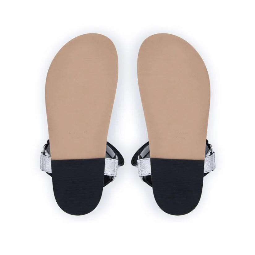 Cleo: Silver Crackle Leather Sandals | Air & Grace