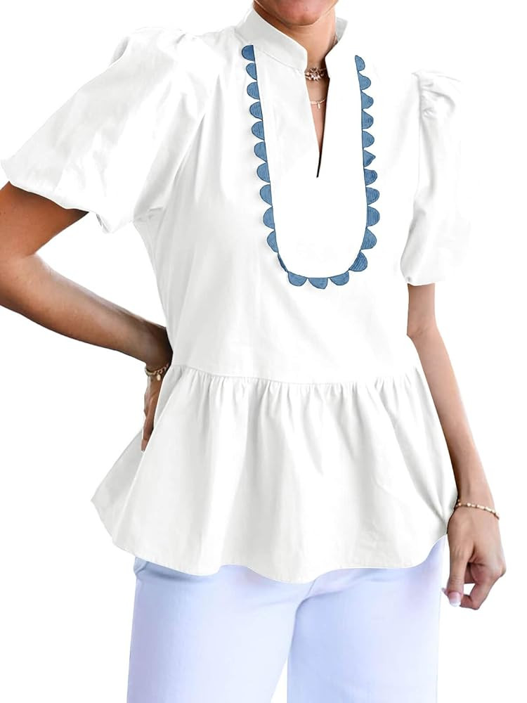Cicy Bell Womens Puff Sleeve Peplum Blouses Ruffle V Neck Summer Casual Tops Babydoll Loose Fit S... | Amazon (US)