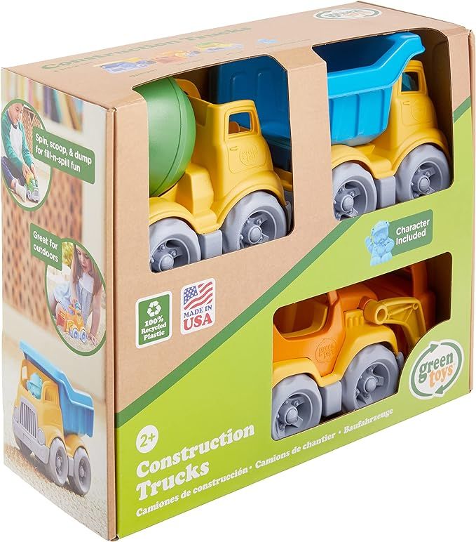 Green Toys Construction Vehicle Includes Scooper, Dumper, Mixer, 1 Character- 3 Pack - 4C | Amazon (US)