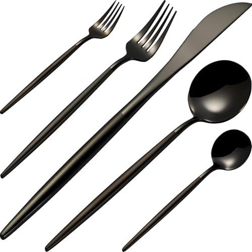 Culterman Modern Black silverware Set,Premium 18/10 Stainless Steel,Heavy duty,Sturdy,Sharp Practical steak knives,Matte Black Handle,Mirror Polished Finish,Kitchen Essential, (black) | Amazon (US)