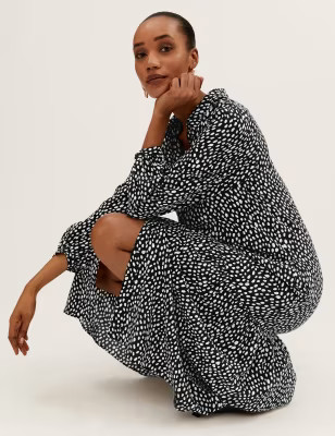 Printed Collared Midi Relaxed Tiered Dress | M&S Collection | M&S | Marks & Spencer (UK)