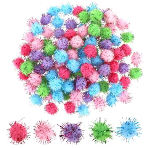 200 Pcs Glitter Pom Pom Balls 0.6 inch Assorted Sparkle Glitter Pom Poms Balls for Arts Craft Soft and Fluffy Craft Pompoms for Crafts DIY Decorations(Multicolored) | Amazon (US)