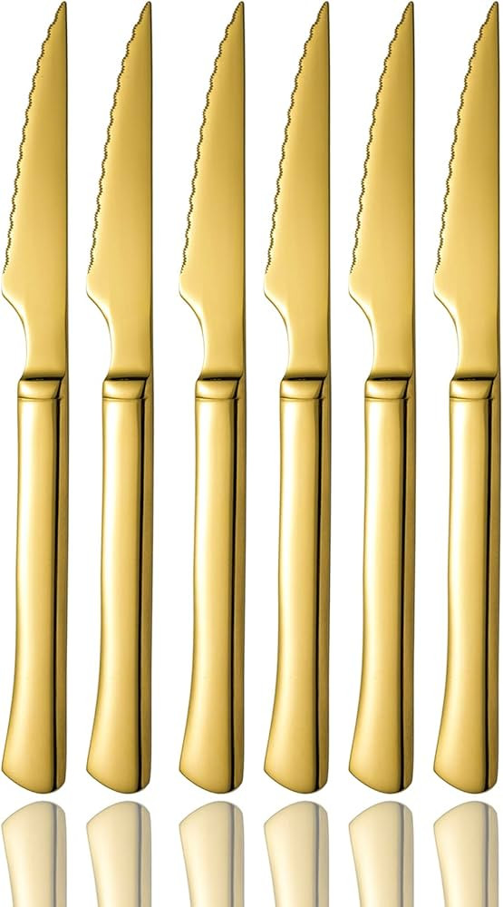 culterman Gold Steak Knives，Ultra-Sharp Stainless Steel Cutlery Set,Dinner Knives 6-Piece Stain... | Amazon (US)