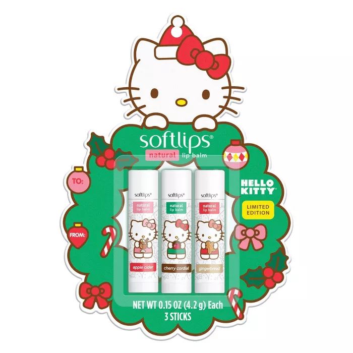 Softlips Hello Kitty Natural Lip Balm Holiday Wreath - 3pk | Target