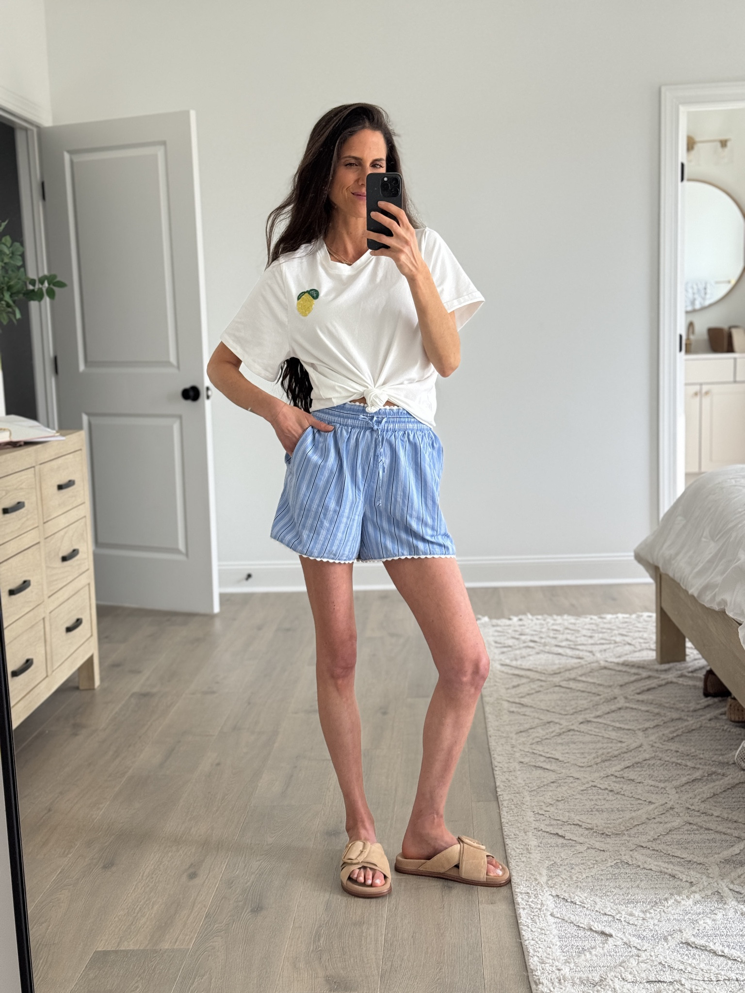Easy everyday summer look you’ll reach for on repeat. Lightweight graphic tee + breezy striped shorts + neutral slides = effortless and comfortable for busy days.

#LTKootd #LTKmomlife #LTKSeasonal