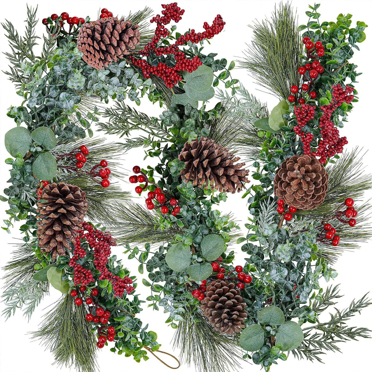 Winlyn 6' Long Artificial Eucalyptus and Pine Christmas Garland with Pine Cones Red Berries Pine ... | Amazon (US)