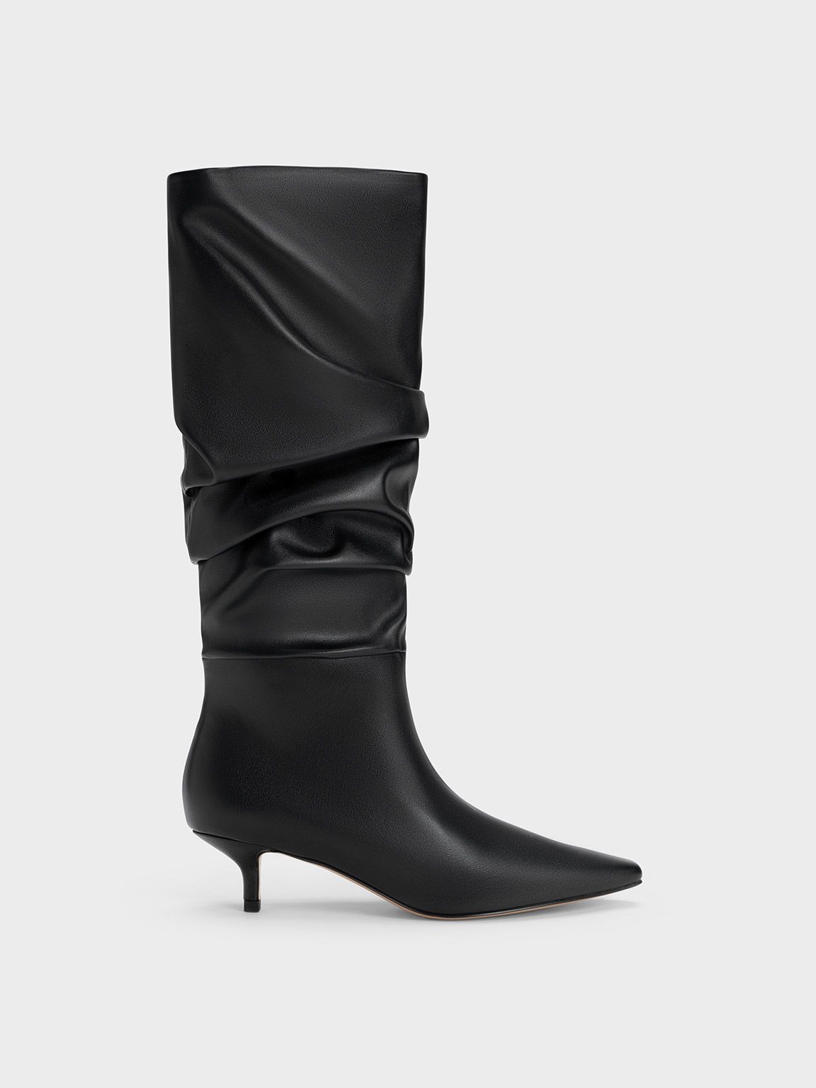 Black Kitten Heel Knee-High Boots | CHARLES &amp; KEITH | Charles & Keith US