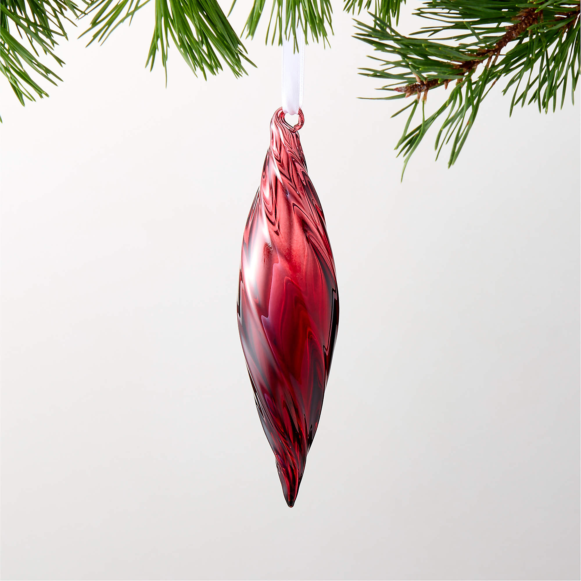 Calista Twist Red Glass Christmas Tree Ornament 6.5" + Reviews | CB2 | CB2