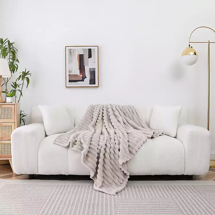 New! Beige Blaise Faux Fur Ribbed Throw | Kirklands