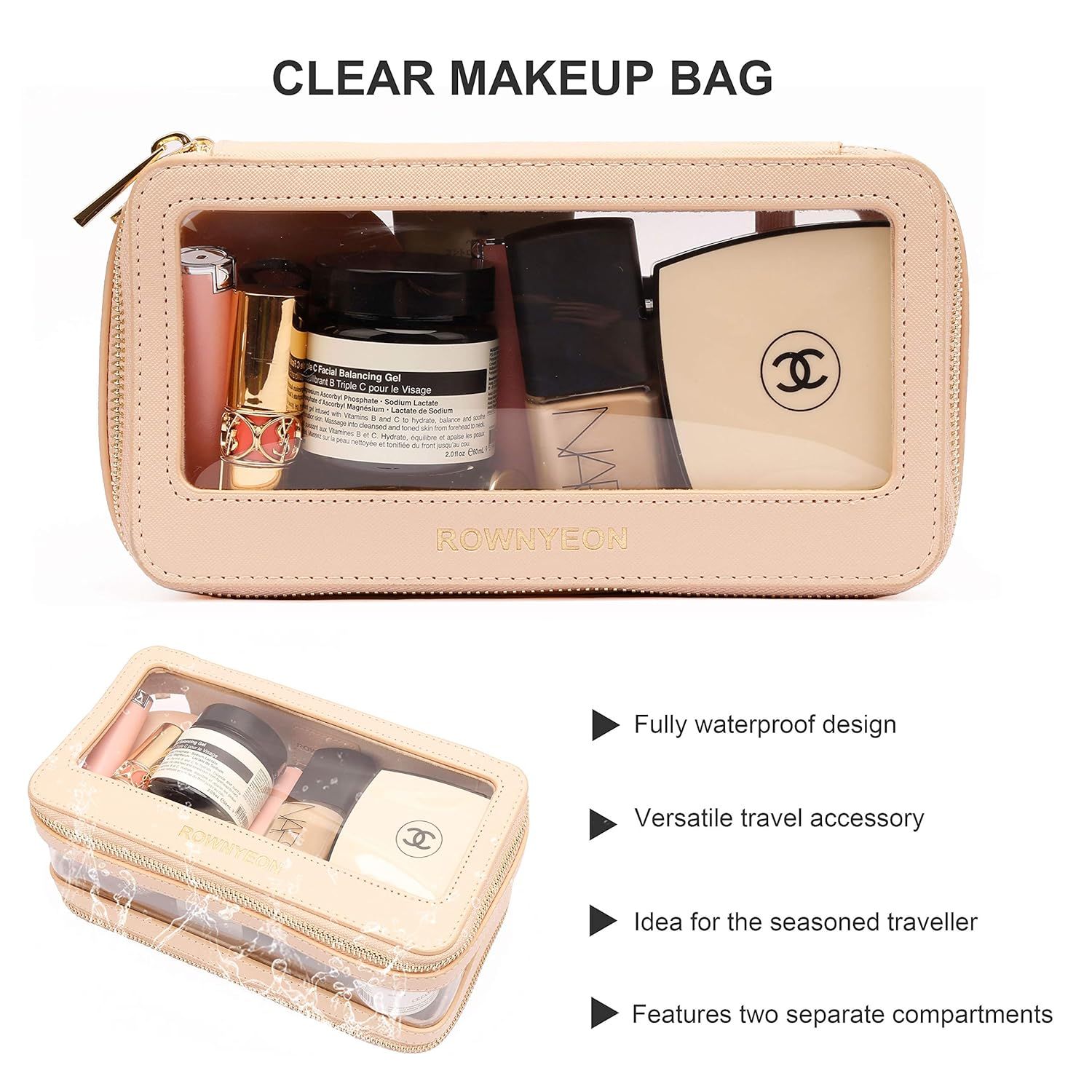 ROWNYEON Travel Makeup Bag Organizer Clear Cosmetic Bag Multipurpose Travel Makeup Train Case Por... | Amazon (US)