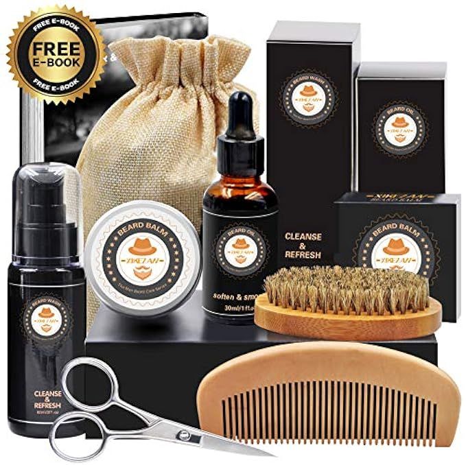 XIKEZAN 8 in 1 Mens gifts for Beard Care Grooming Kit with Unscented Beard Oil and Free Beard Shampo | Amazon (US)