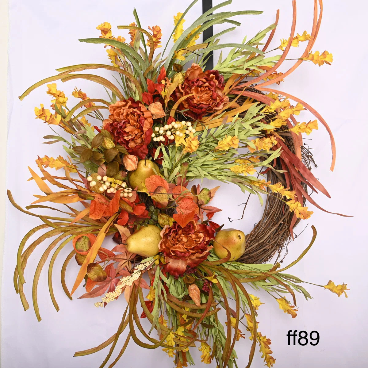 26" Artificial Fall Autumn Thanksgiving Pear Fruits Peony Front Door Wreath | Wayfair North America