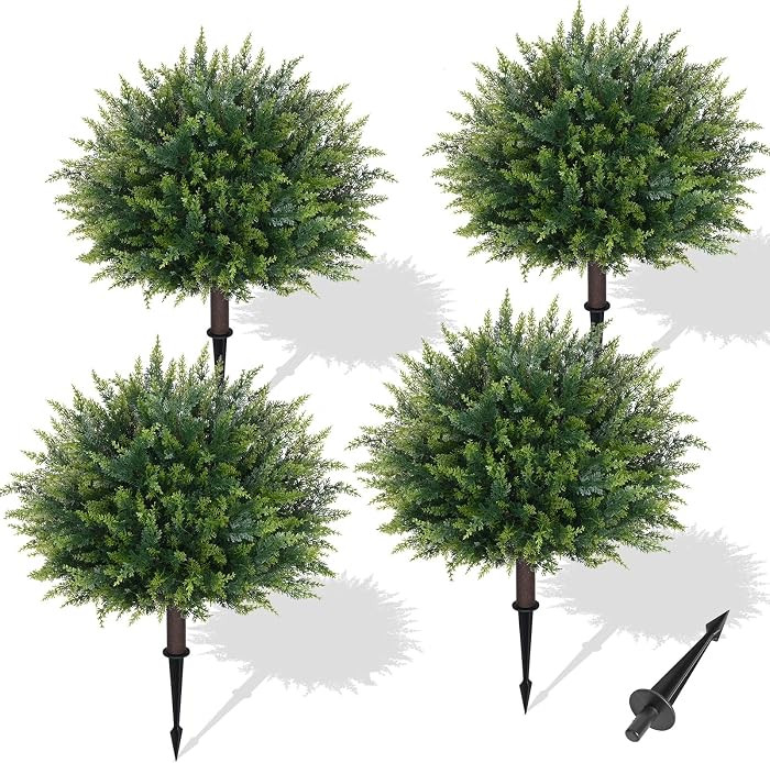 Waipfaru Artificial Plants Outdoor, 23'' Artificial Cedar Topiary with Ground Spike, UV-Resistant... | Amazon (US)