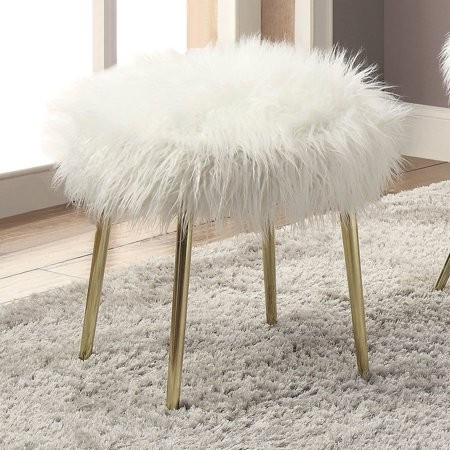 Furniture of America Lorelei Faux Fur Foot Stool | Walmart (US)
