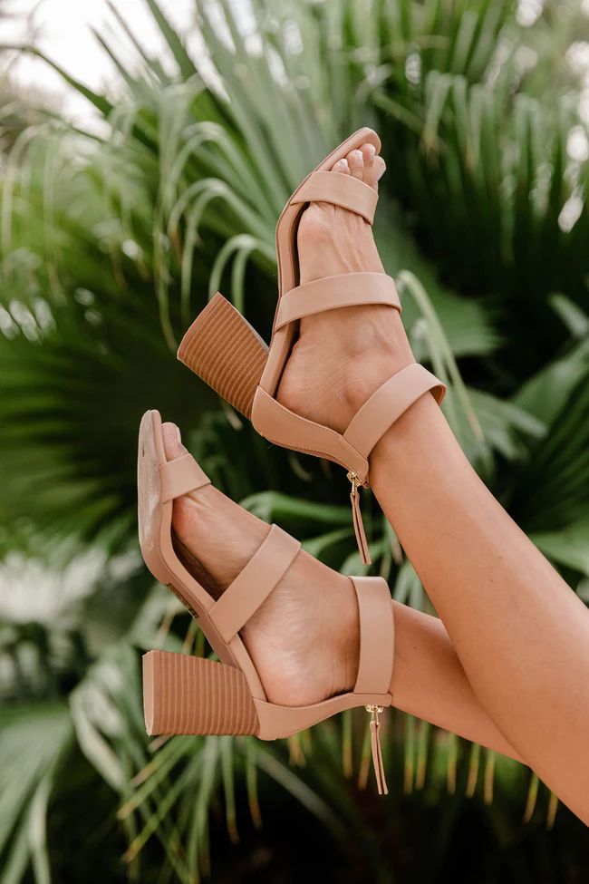 Brynn Tan Triple Strap Wood Heels | The Pink Lily Boutique